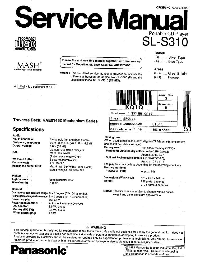 Technics SLS 310 Service Manual