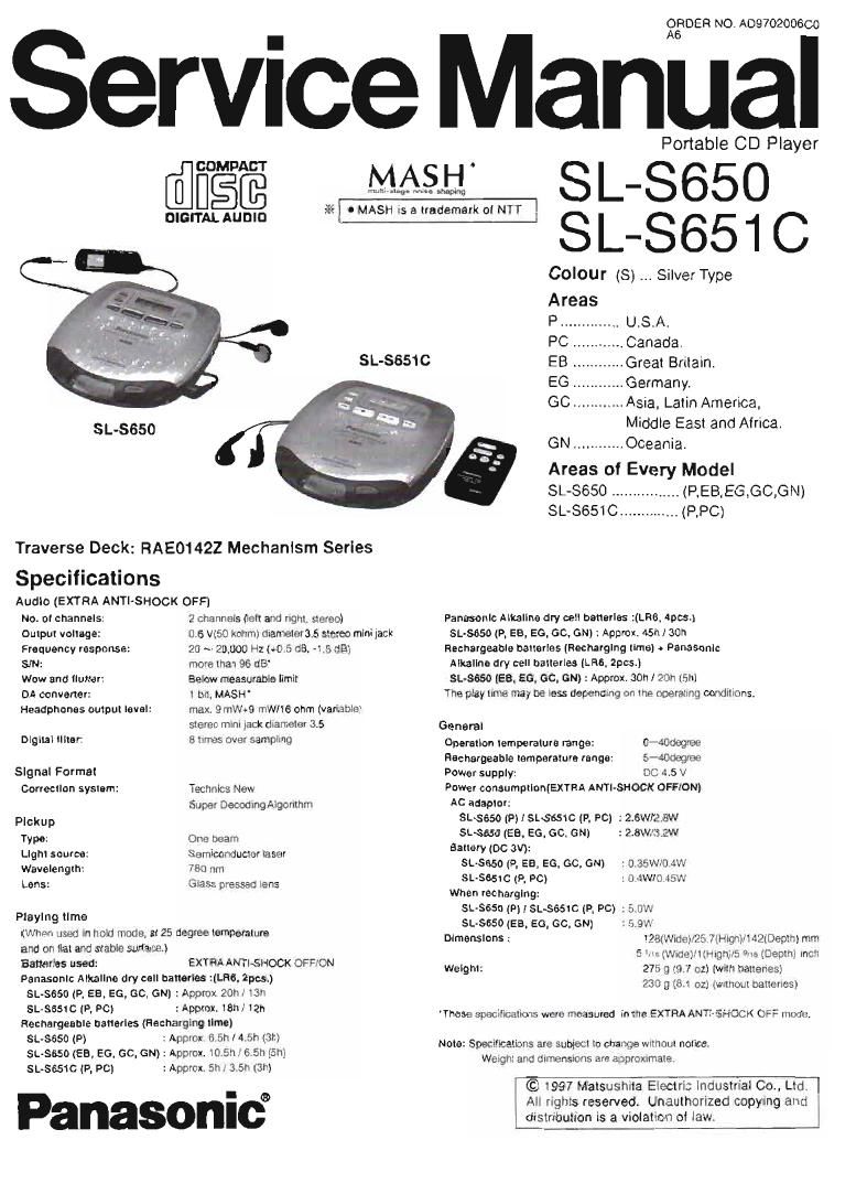 Technics SLS 650 651 C Service Manual