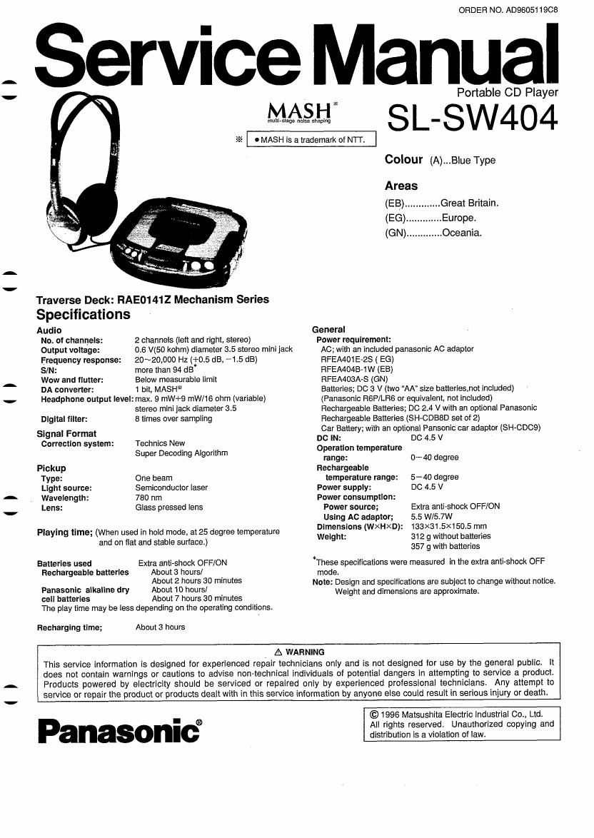 Technics SLSW 404 Service Manual