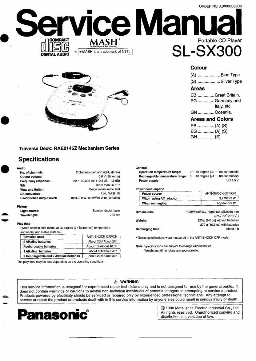 Technics SLSX 300 Service Manual