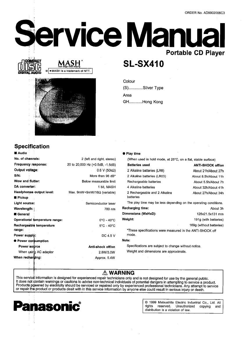 Technics SLSX 410 Service Manual