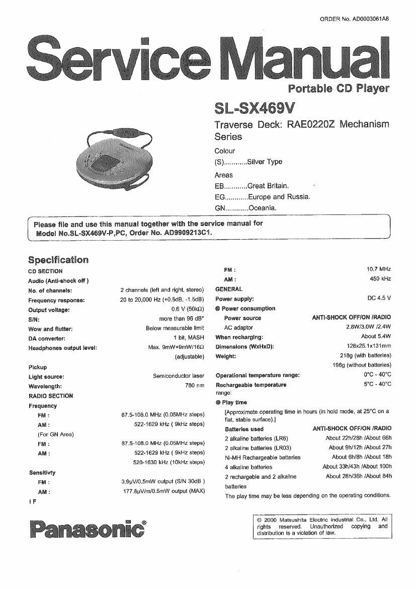 Technics SLSX 469 Service Manual
