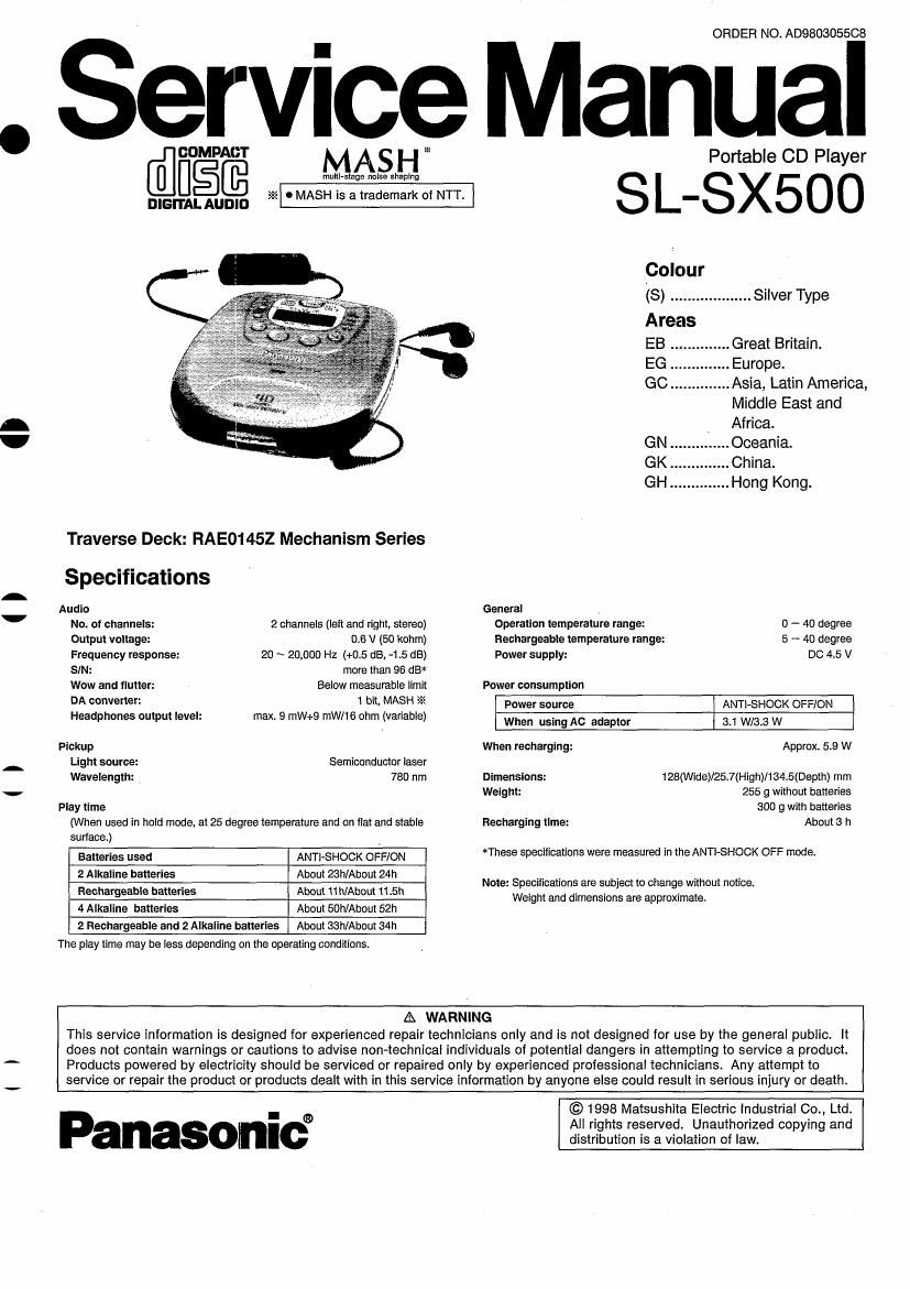 Technics SLSX 500 Service Manual