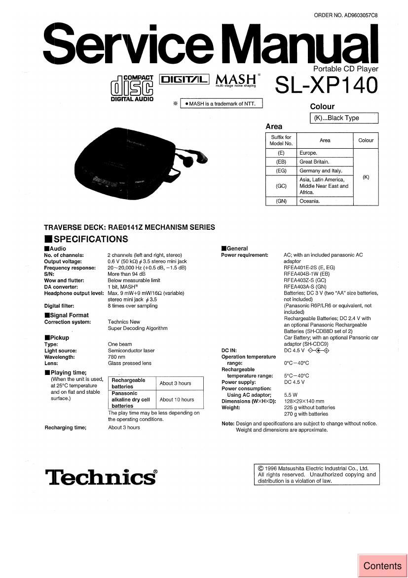 Technics SLXP 140 Service Manual