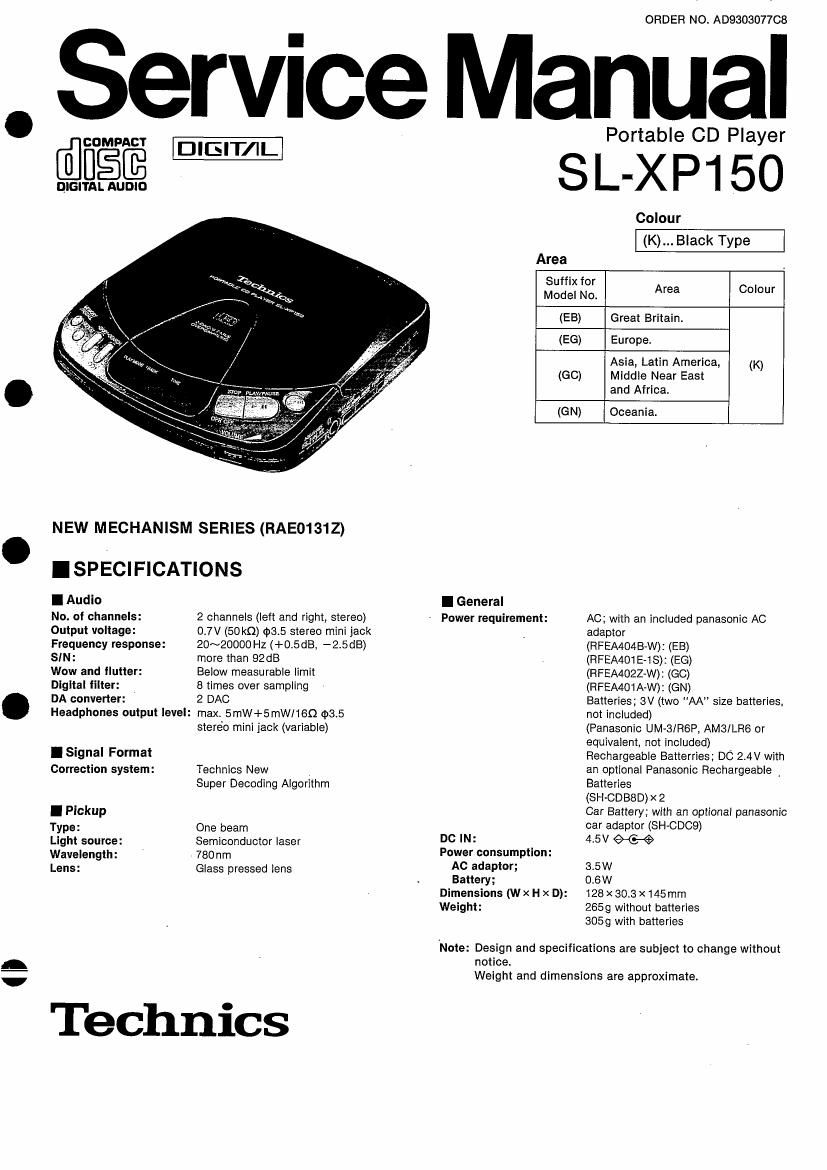 Technics SLXP 150 Service Manual