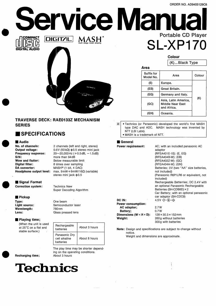Technics SLXP 170 Service Manual
