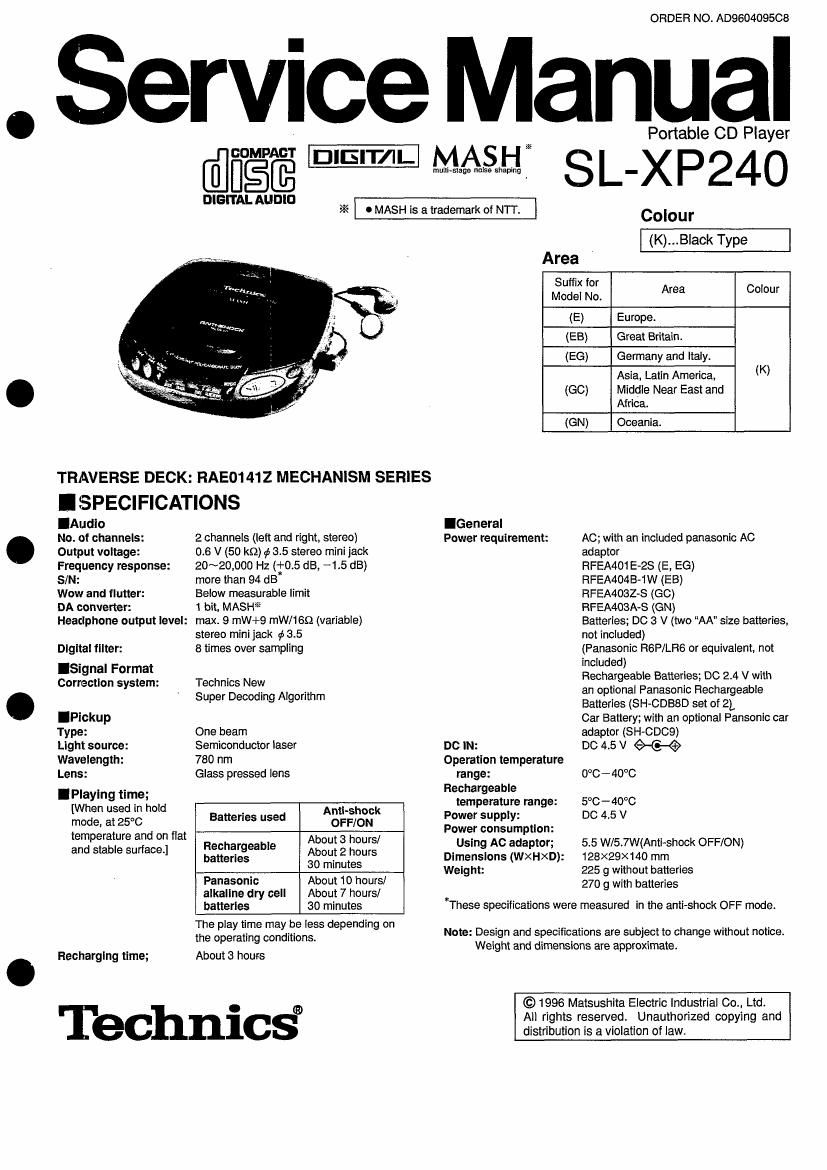 Technics SLXP 240 Service Manual