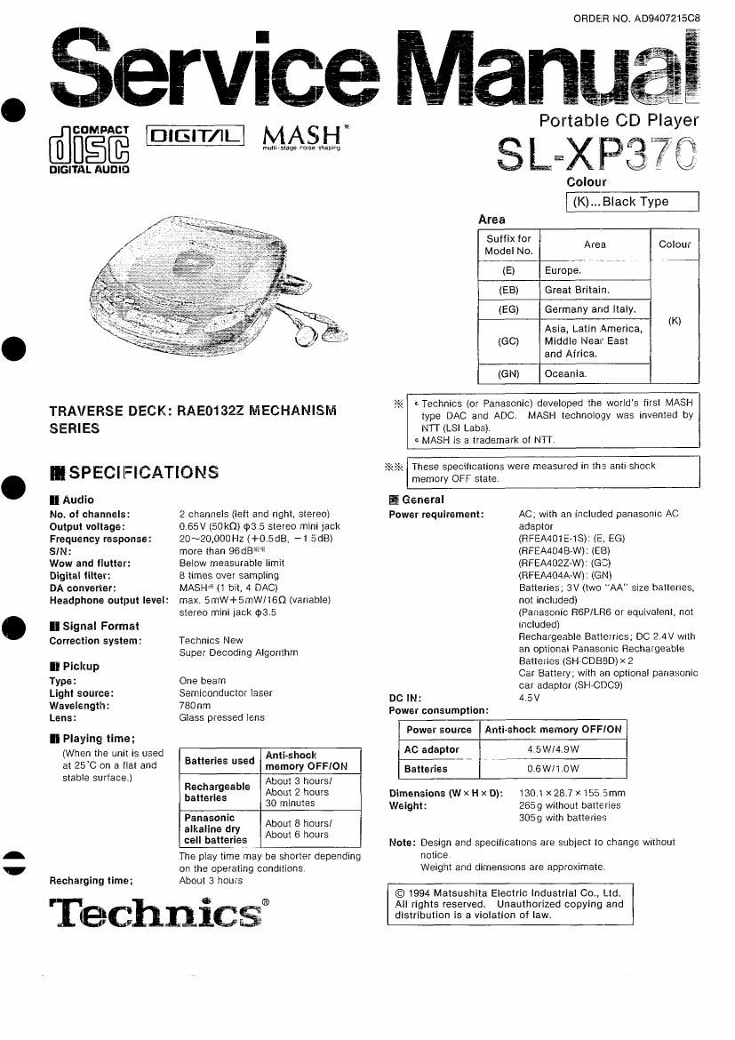 Technics SLXP 370 Service Manual