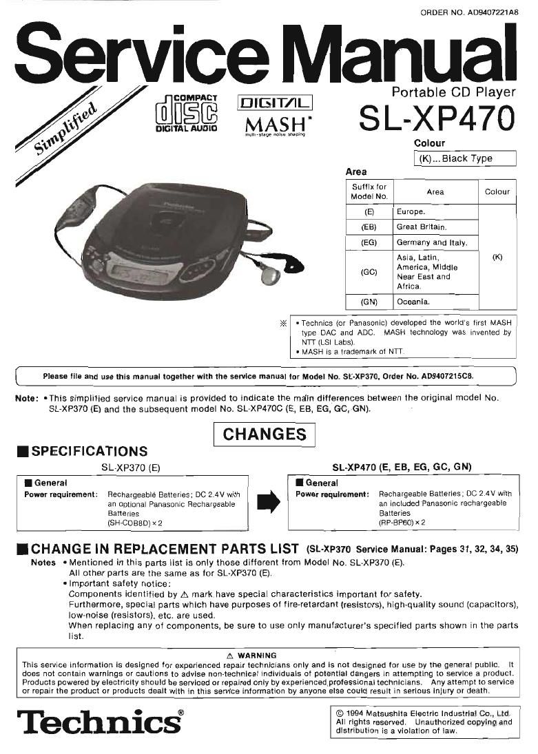 Technics SLXP 470 Service Manual