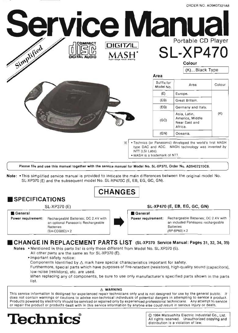 Technics SLXP 490 Service Manual