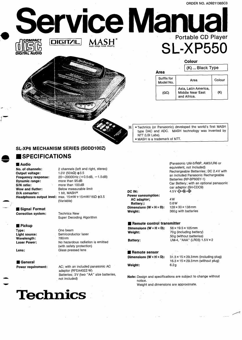 Technics SLXP 550 Service Manual