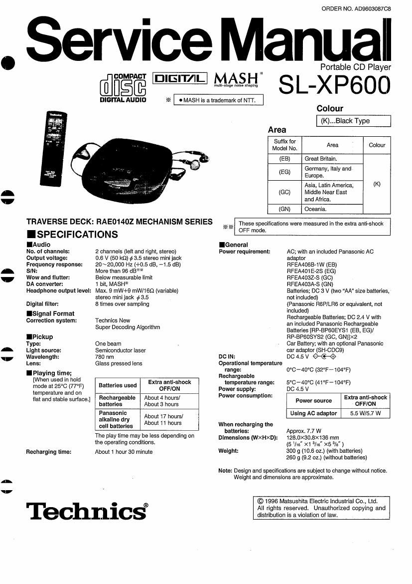 Technics SLXP 600 Service Manual