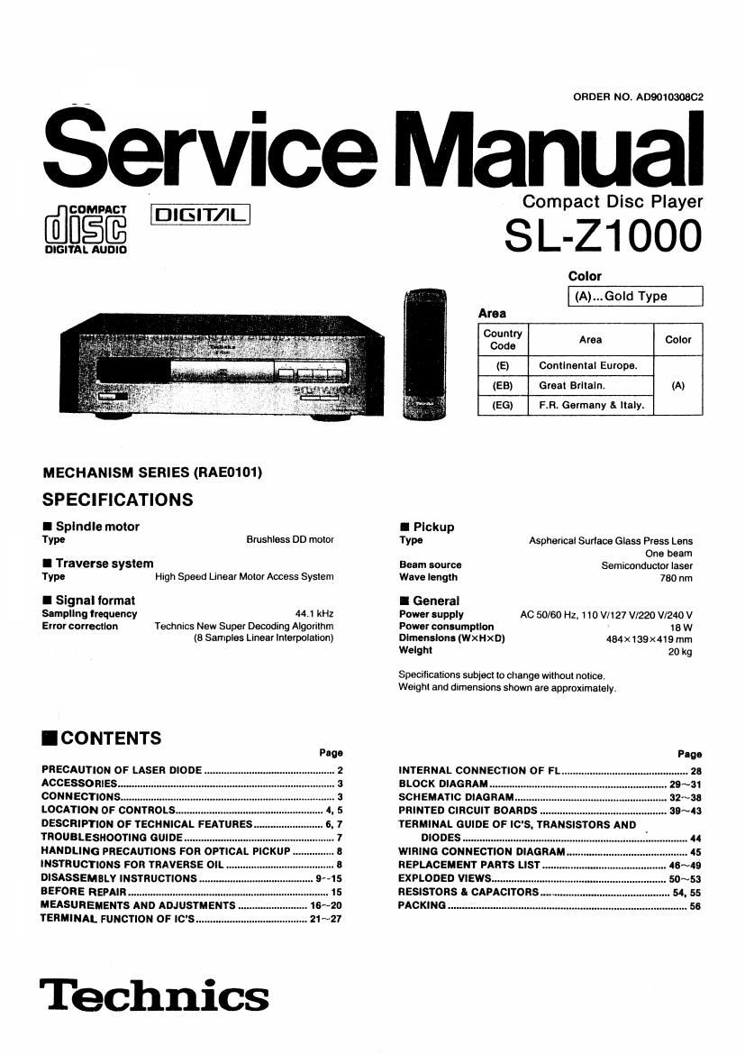 Technics SLZ 1000 Service Manual