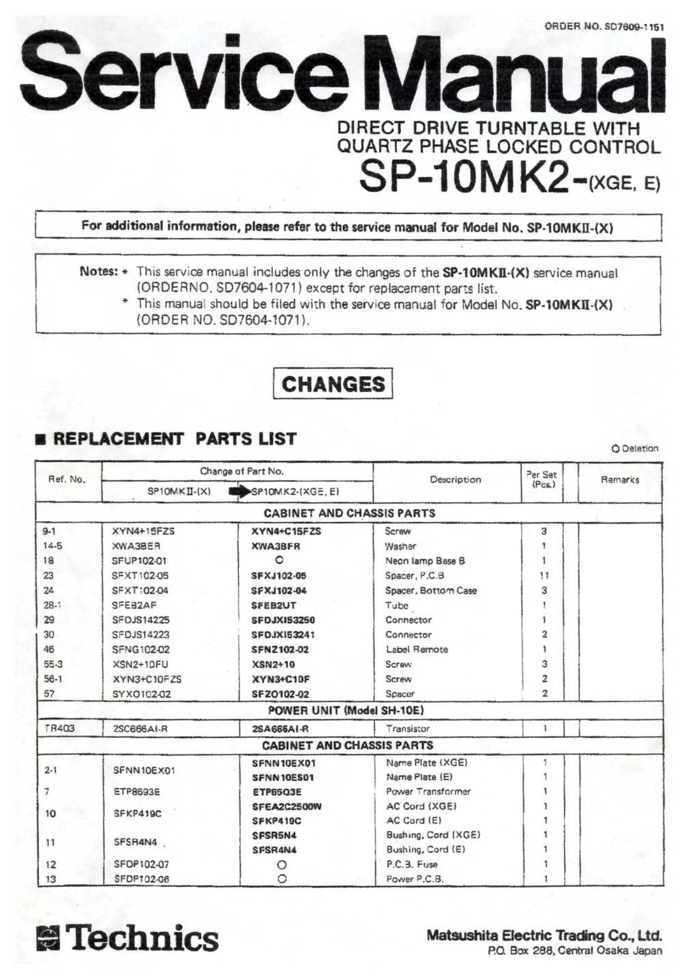 Technics SP 10 Mk2 Service Manual
