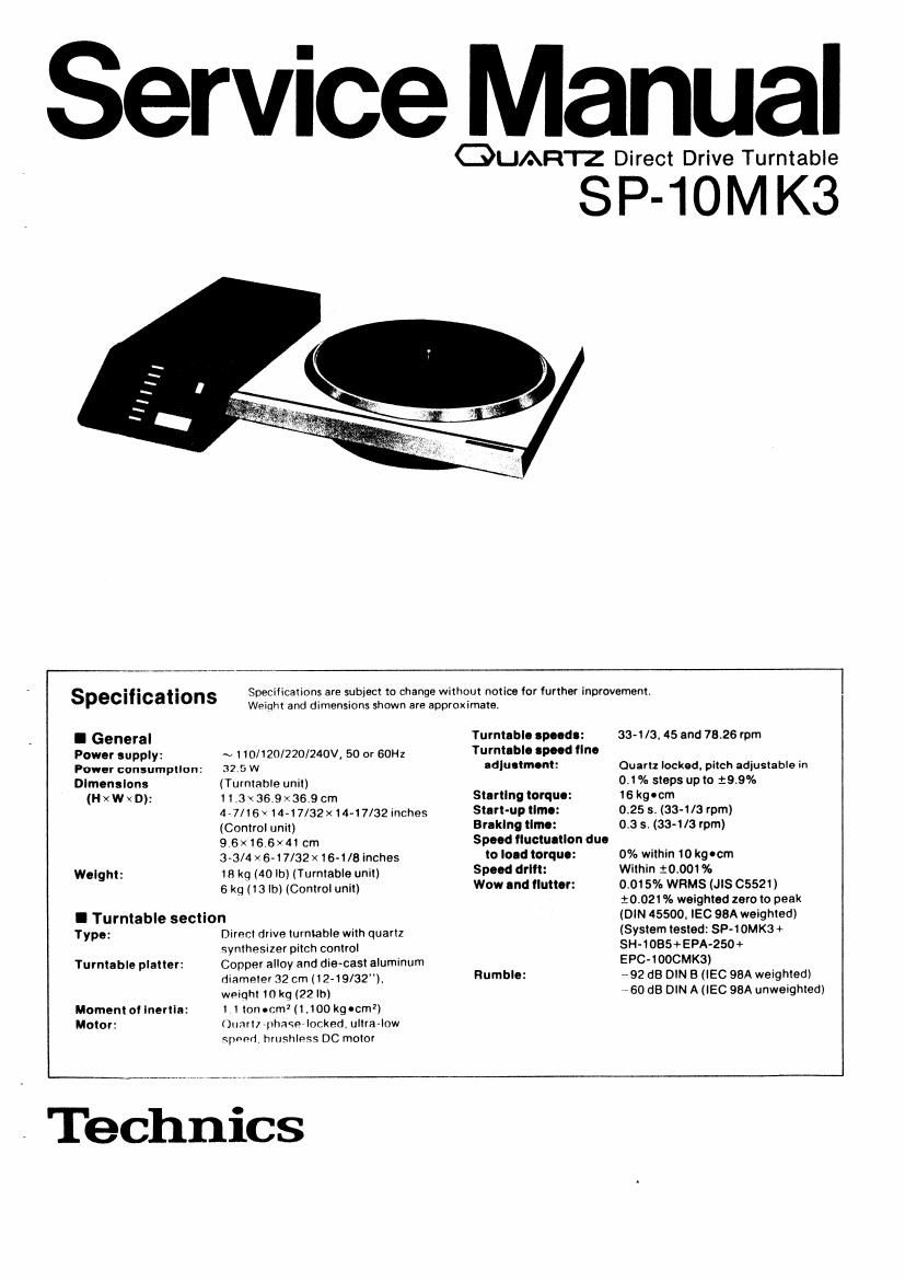 Technics SP 10 Mk3 Service Manual