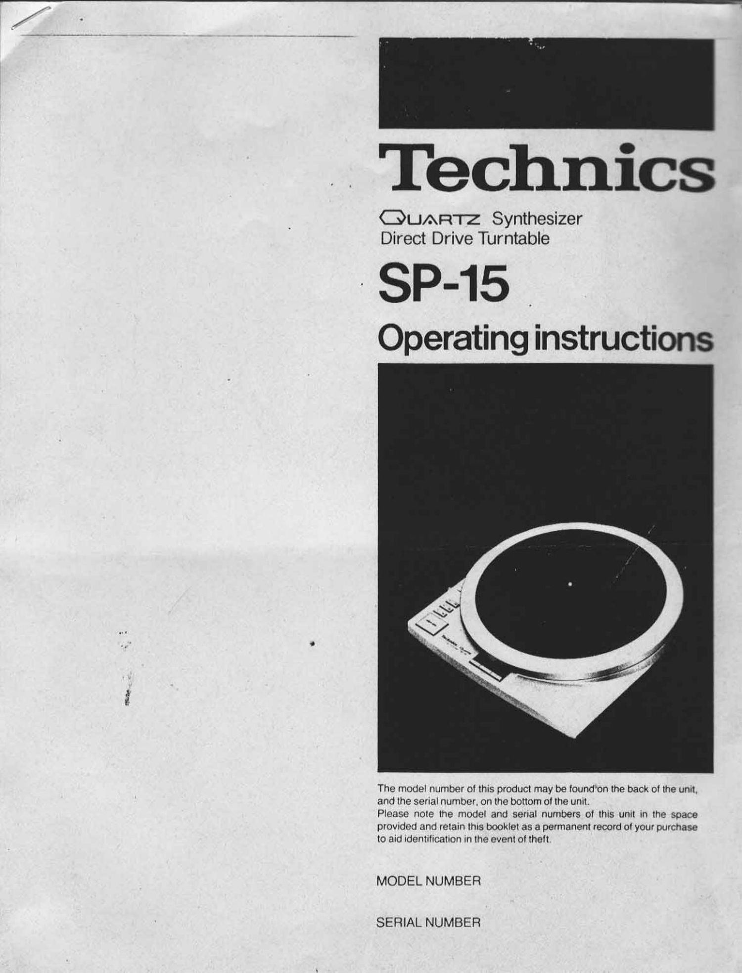Technics SP 15 Owners Manual