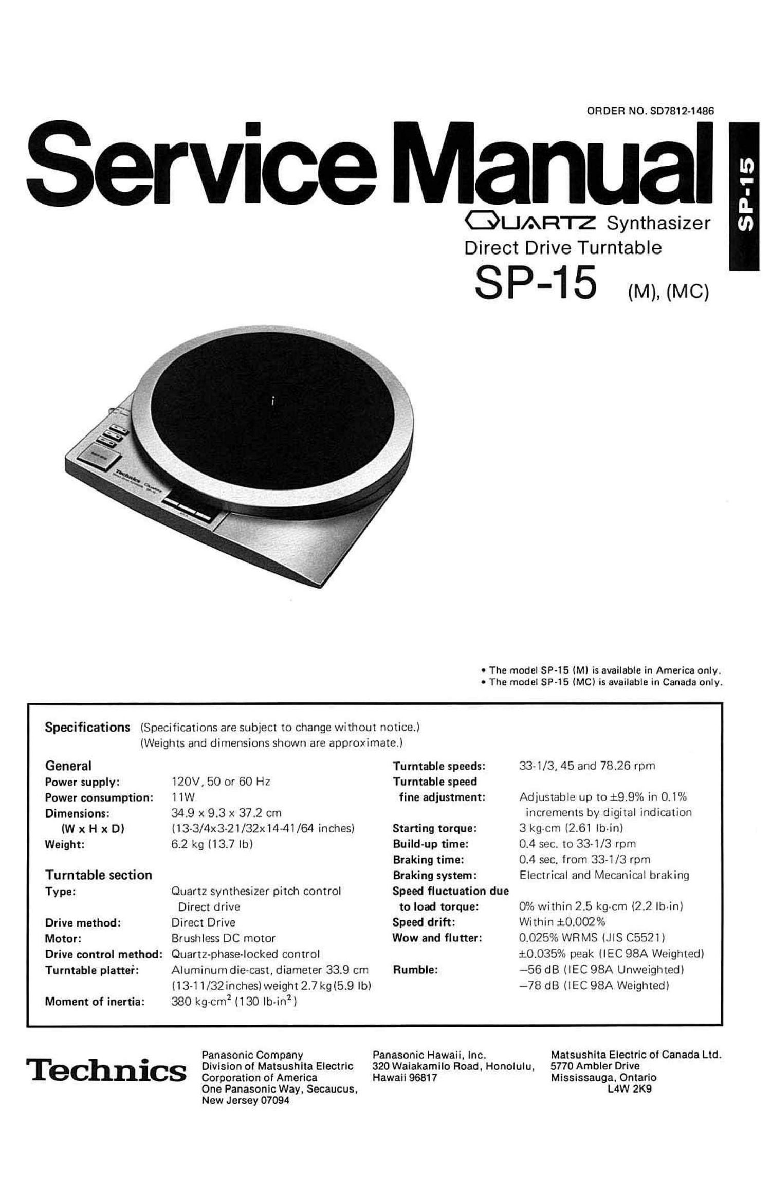 Technics SP 15 Service Manual