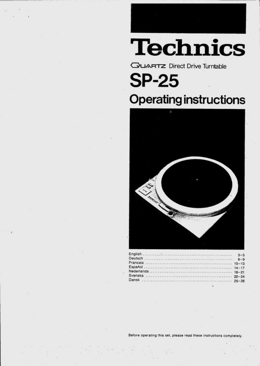 Technics SP 25 Owners Manual