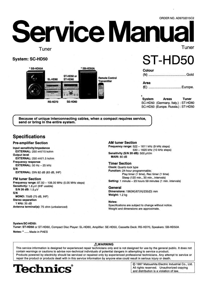 Technics ST HD 50 Service Manual