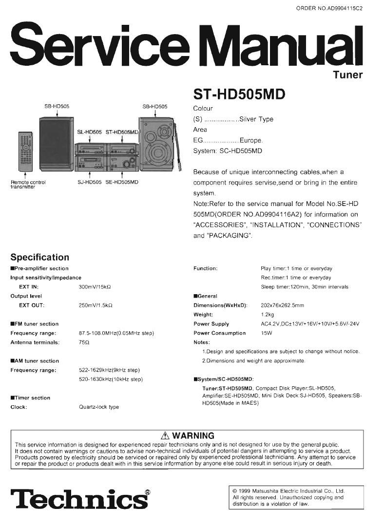 Technics ST HD 505 HD Service Manual