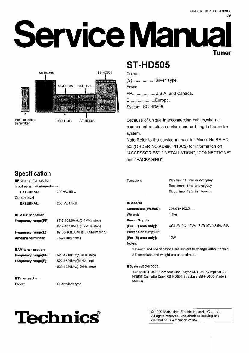 Technics ST HD 505 Service Manual