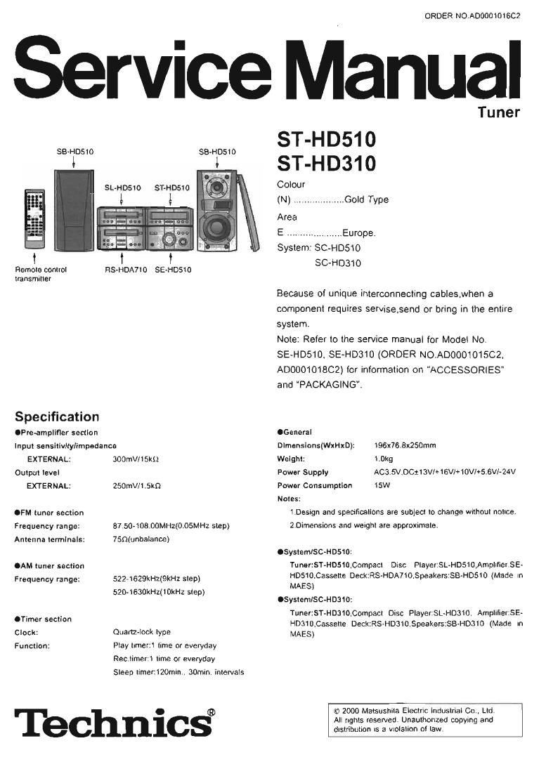 Technics ST HD 510 Service Manual