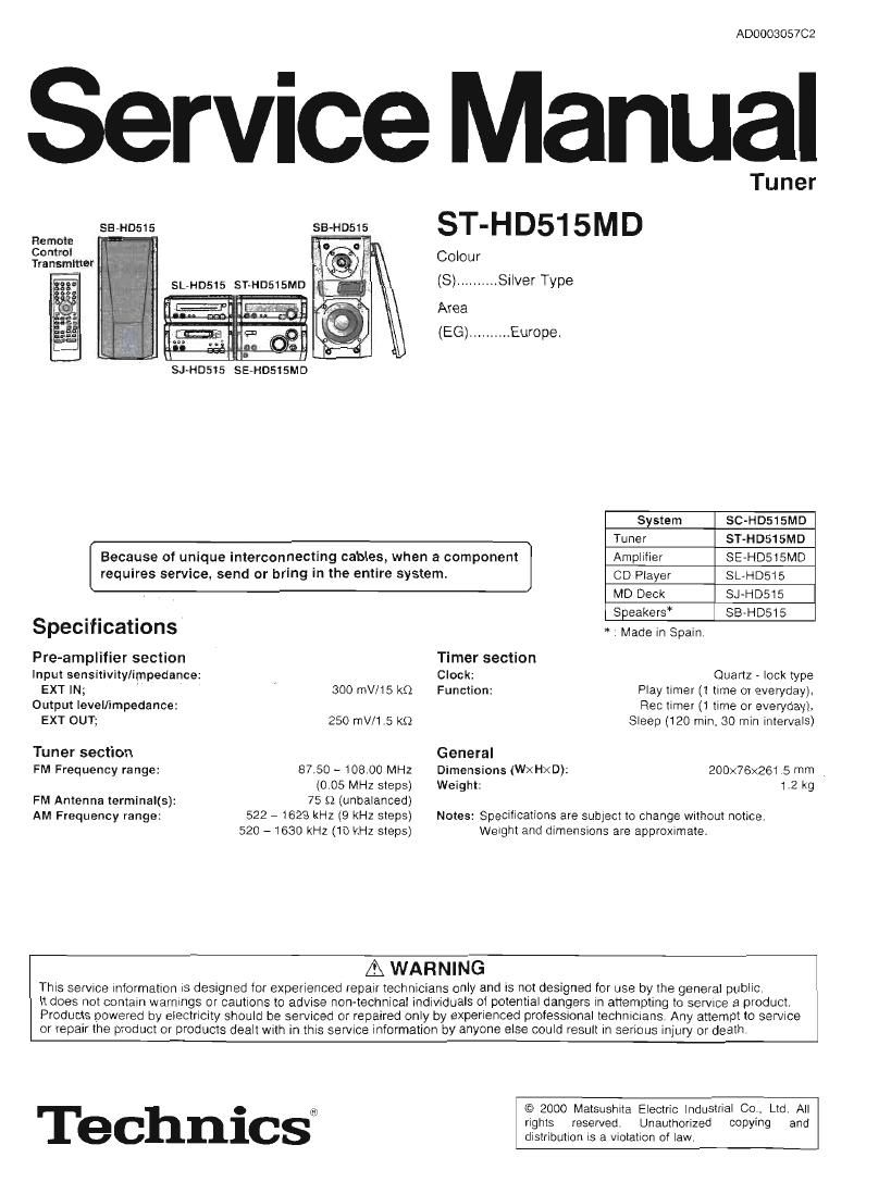 Technics ST HD 515 MD Service Manual