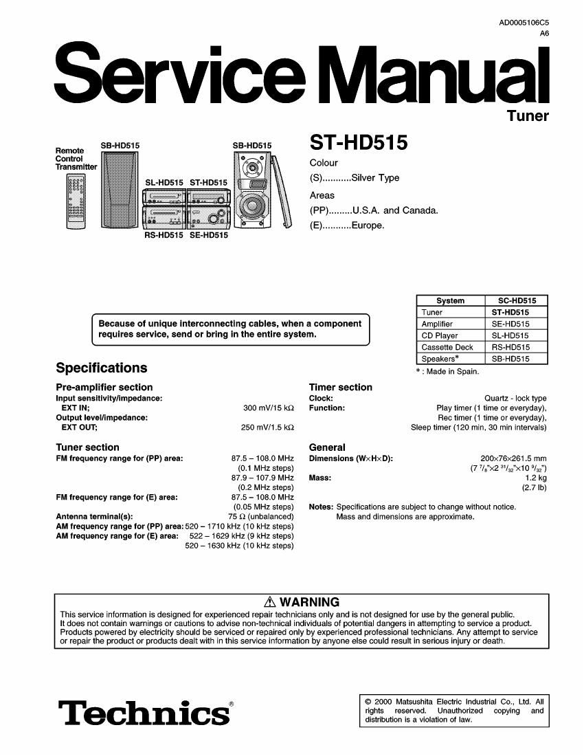 Technics ST HD 515 Service Manual