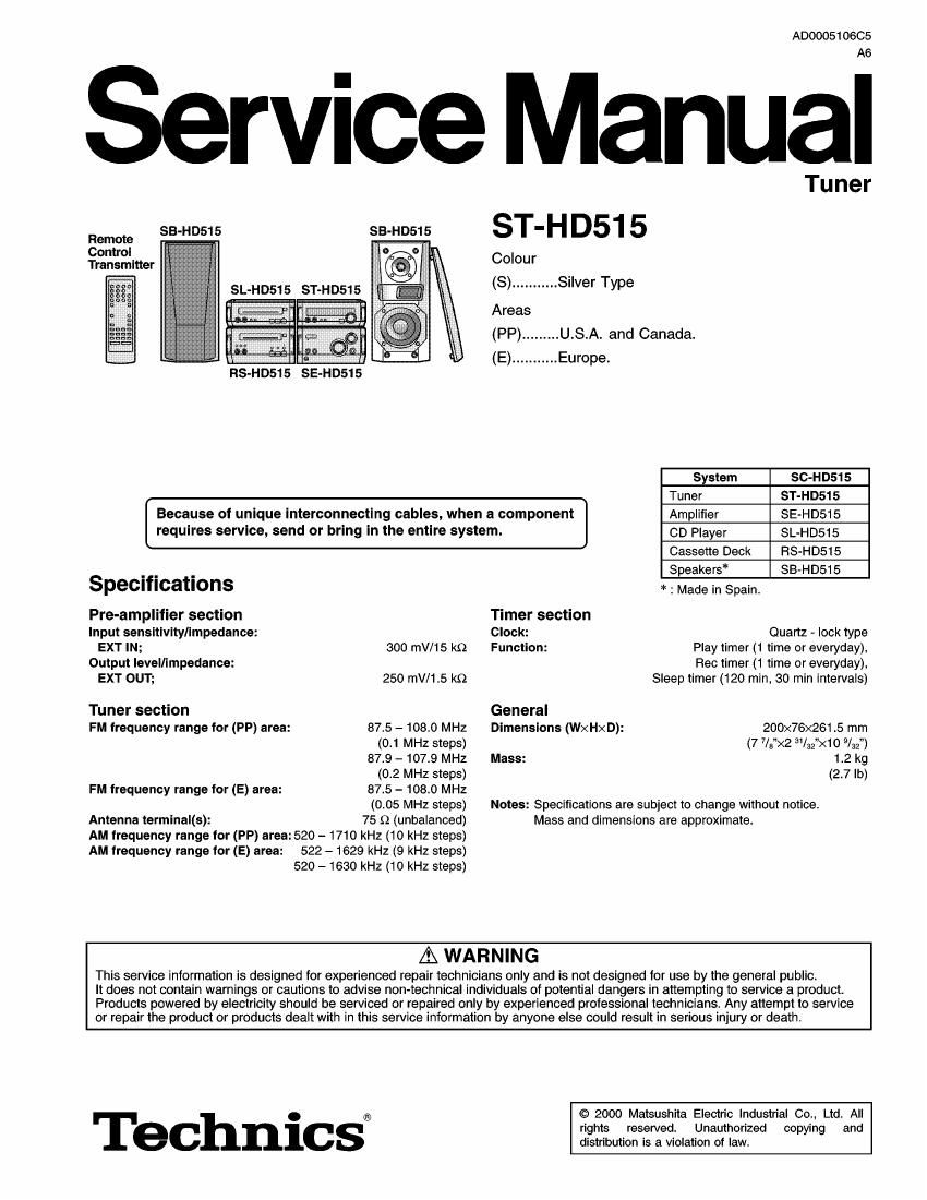 Technics ST HD 515 Service Manual
