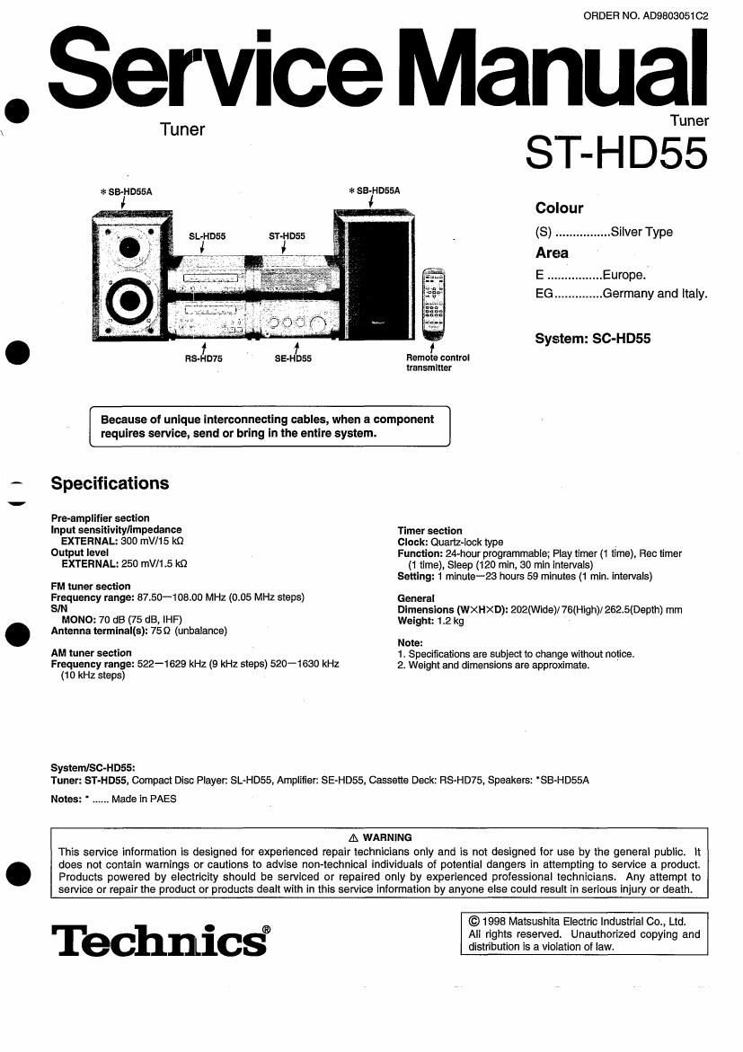 Technics ST HD 55 Service Manual