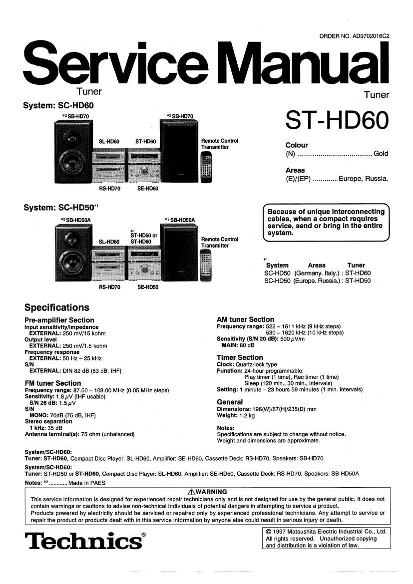 Technics ST HD 60 Service Manual