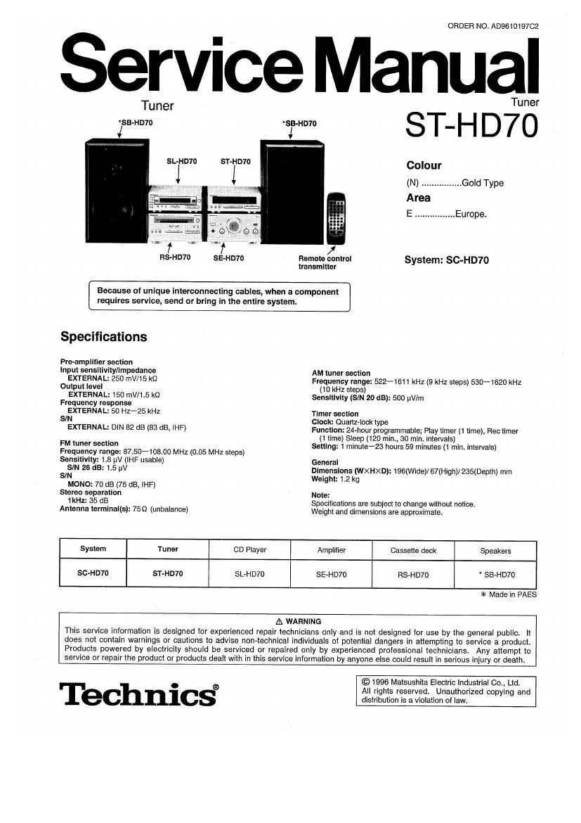 Technics ST HD 70 Service Manual