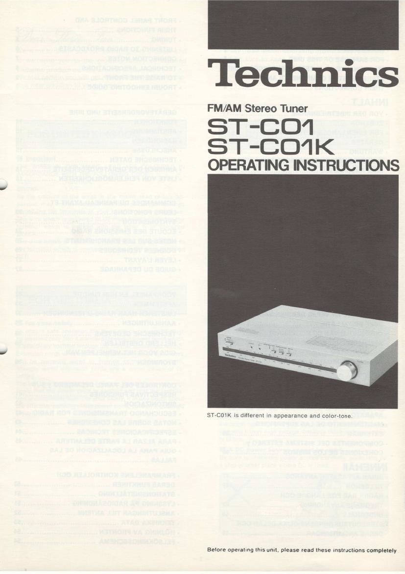 Technics STC 01 Owners Manual