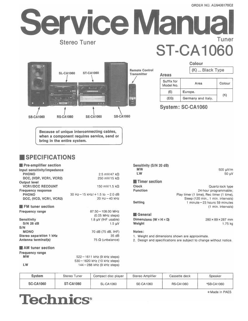 Technics STCA 1060 Service Manual