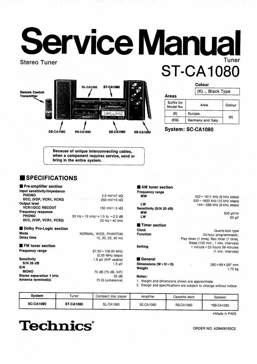 Technics STCA 1080 Service Manual