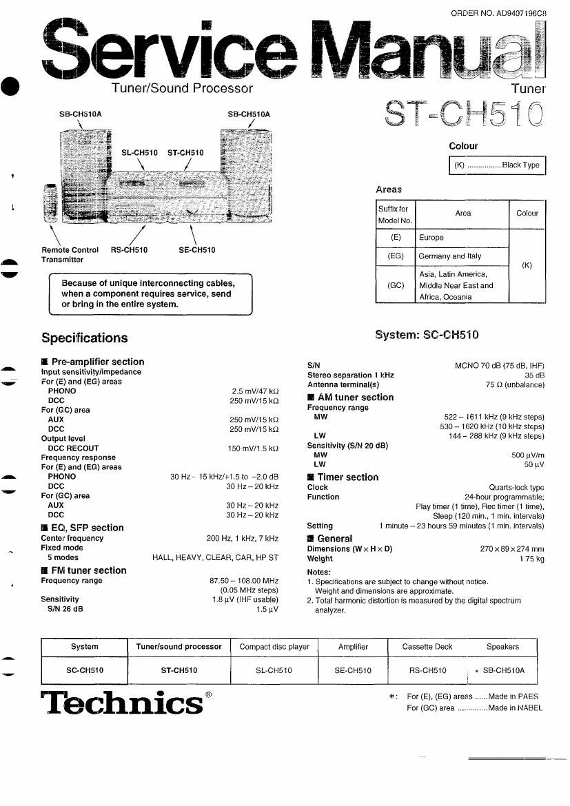 Technics STCH 510 Service Manual