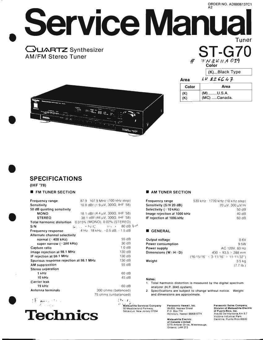 Technics STG 70 Service Manual