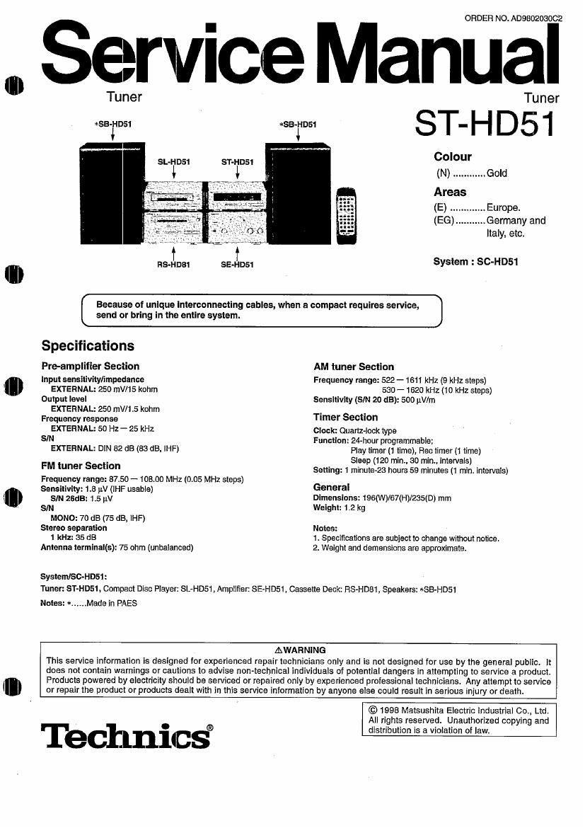 Technics STHD 51 Service Manual