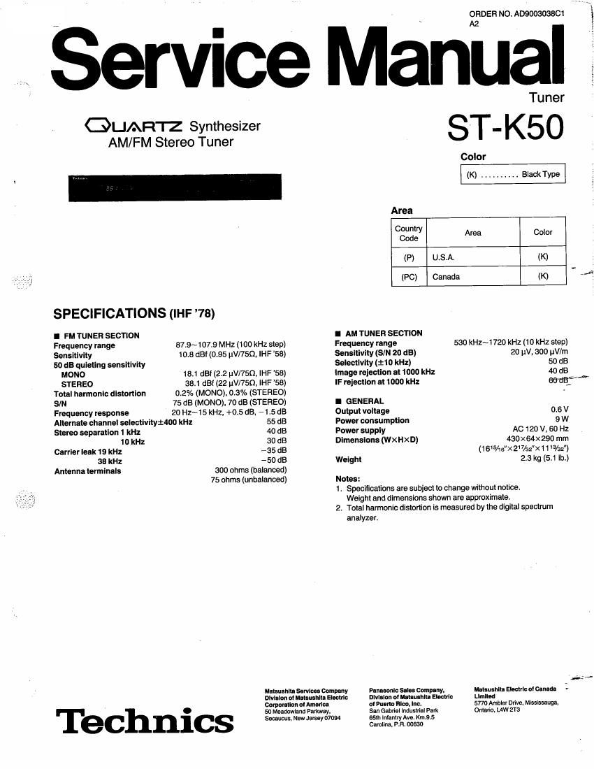 Technics STK 50 Service Manual