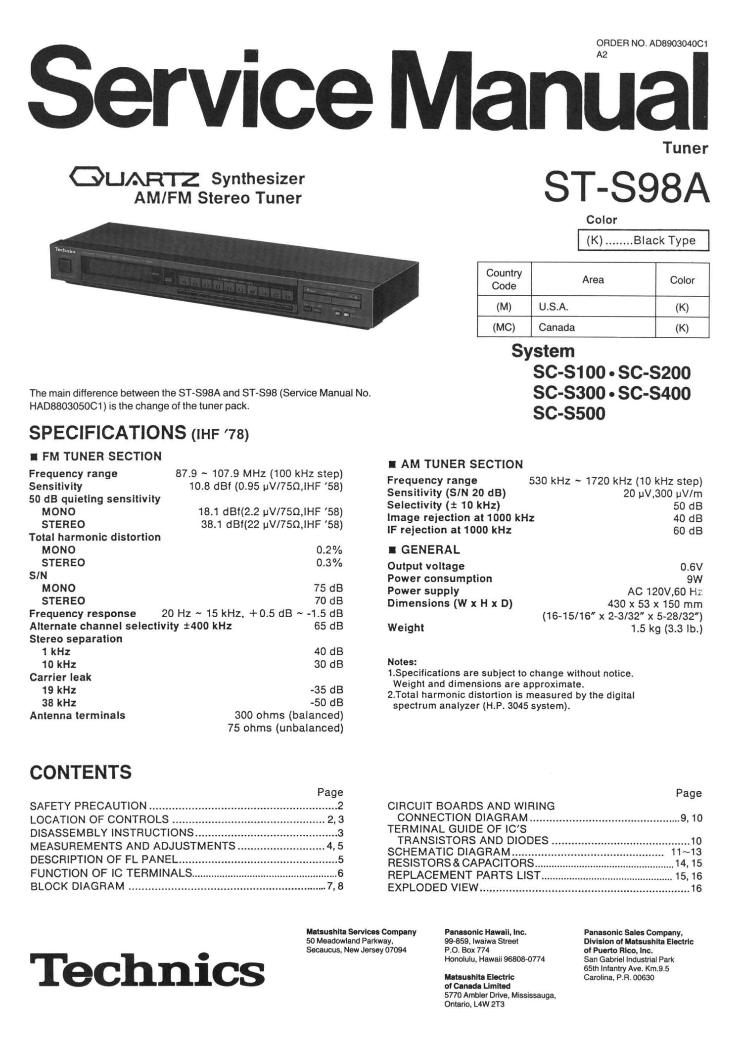 Technics STS 98 A Service Manual