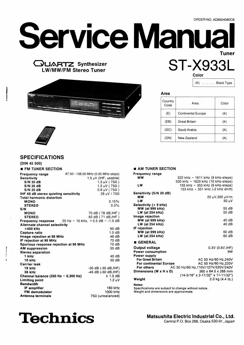 Technics STX 933 L Service Manual