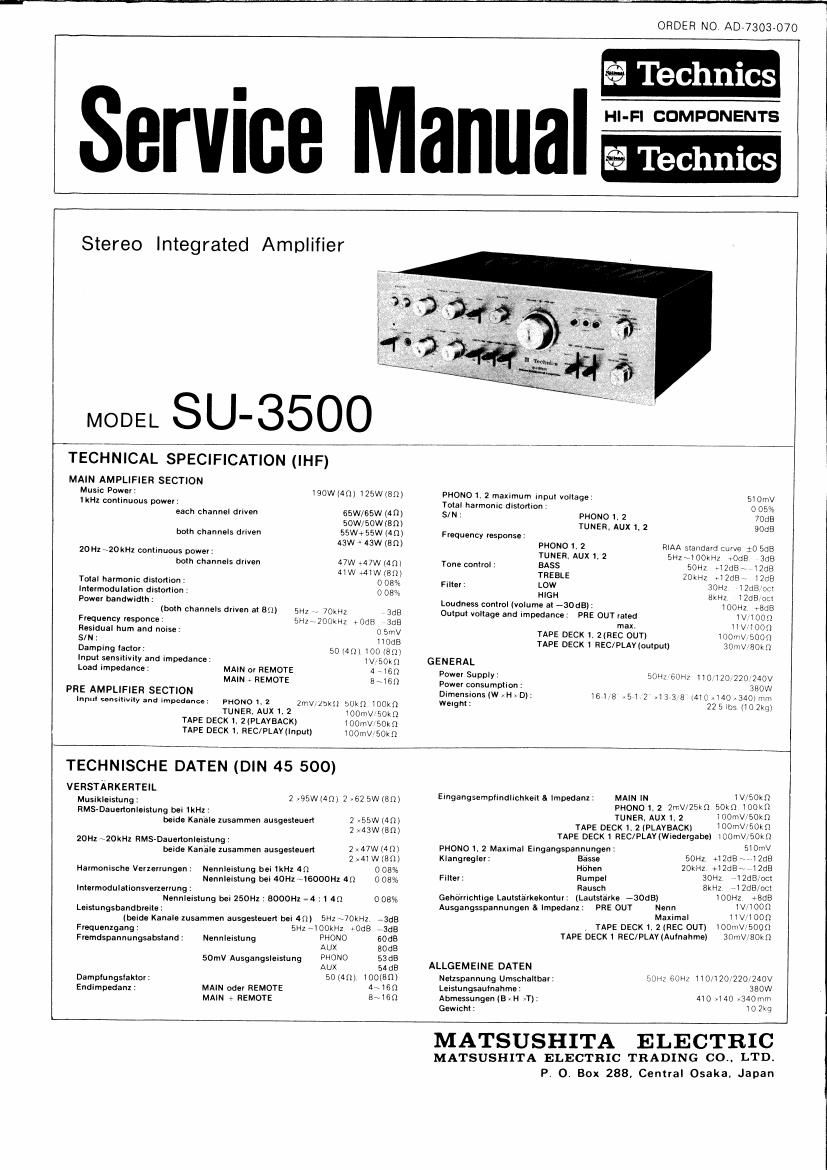 Technics SU 3500 Service Manual
