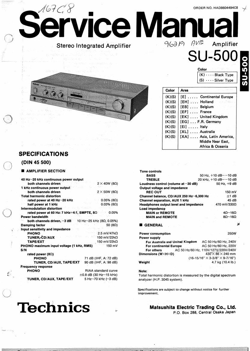 Technics SU 500 Service Manual