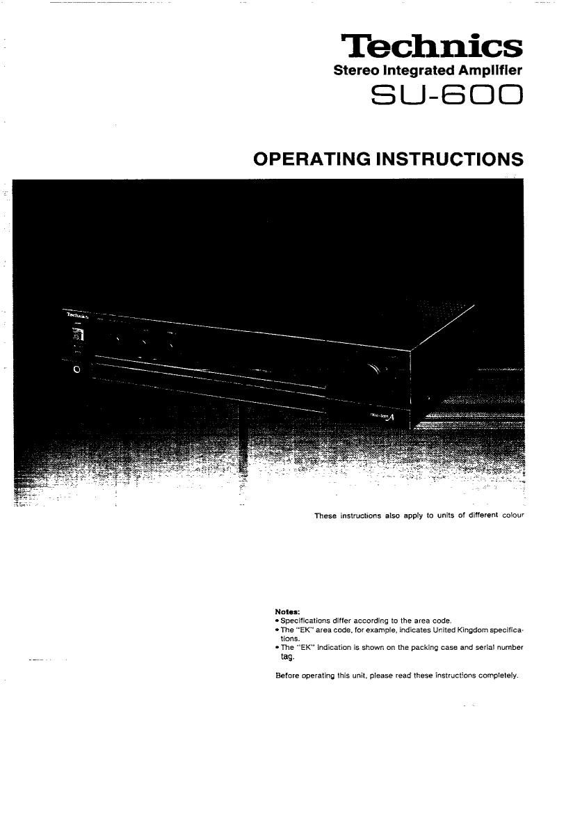 Technics SU 600 Owners Manual