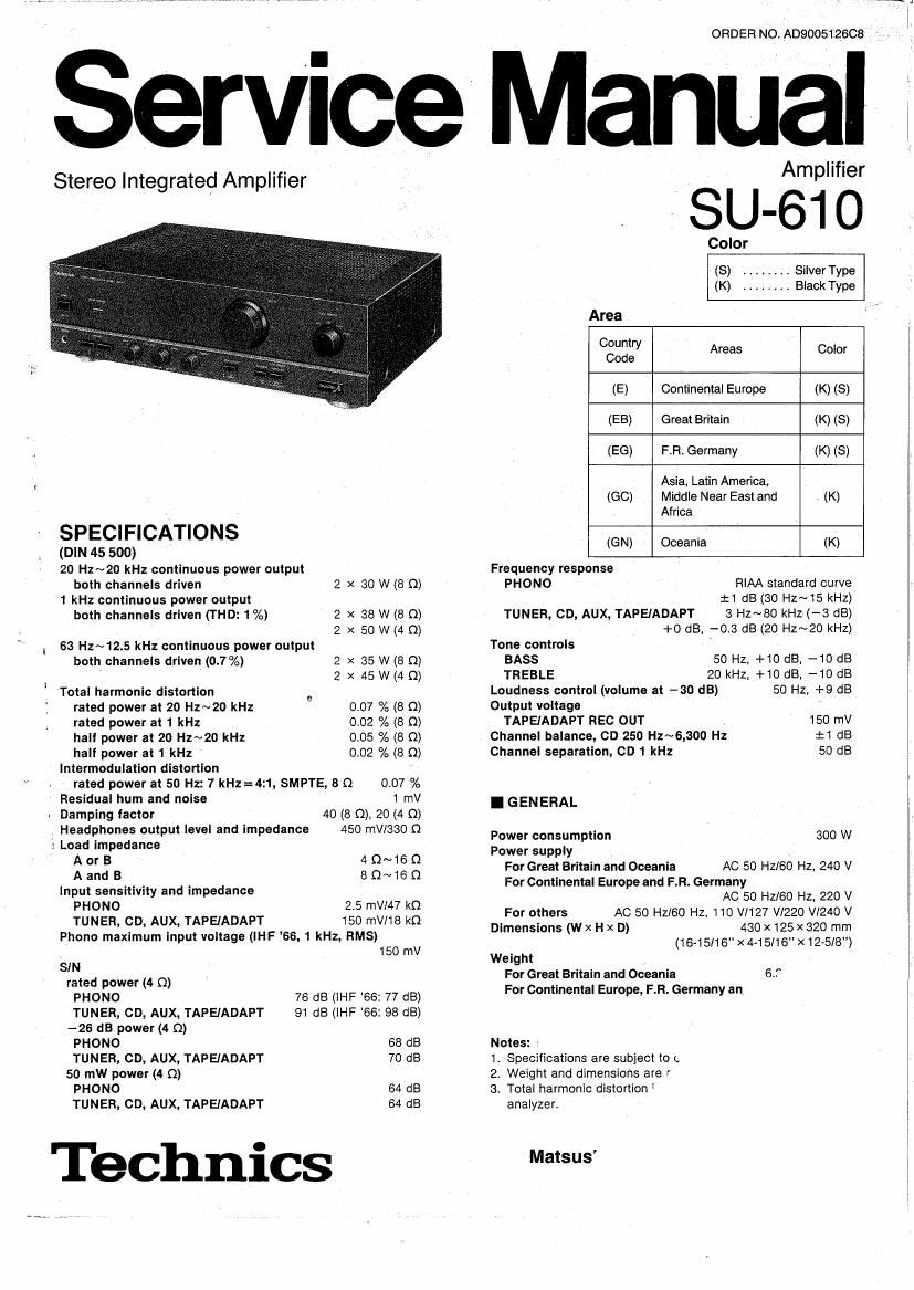 Technics SU 610 Service Manual