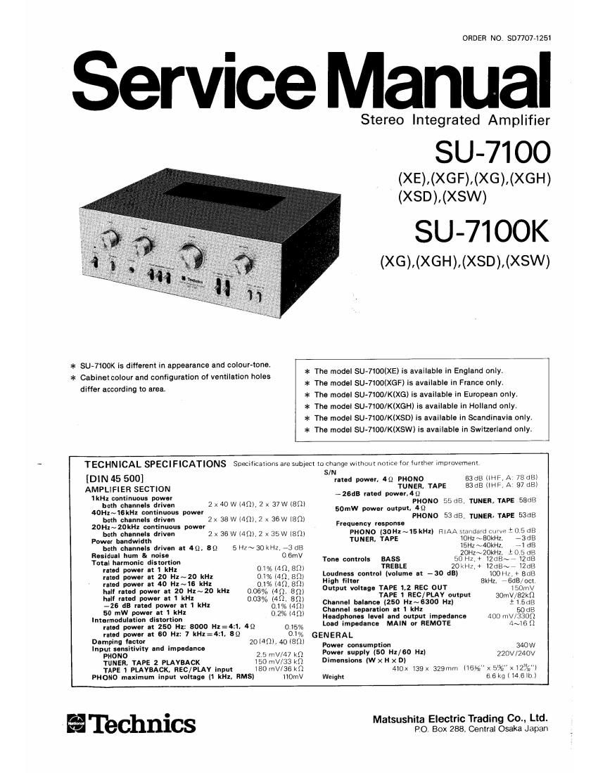 Technics SU 7100 K Service Manual