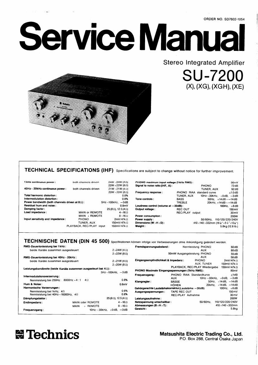 Technics SU 7200 Service Manual
