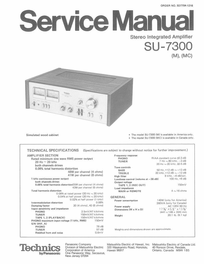 Technics SU 7300 Service Manual