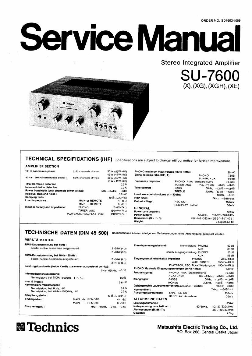 Technics SU 7600 Service Manual