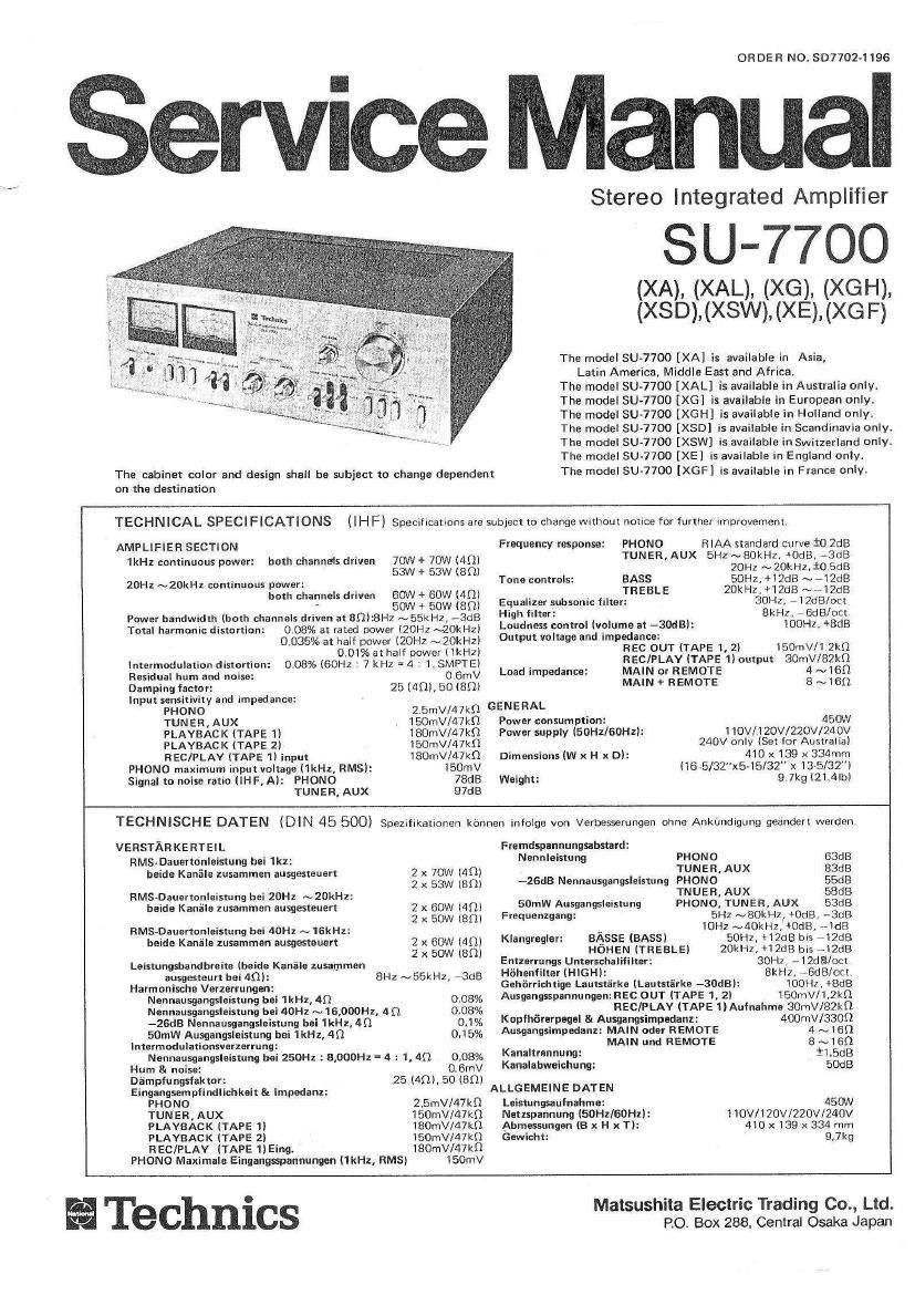 Technics SU 7700 Service Manual